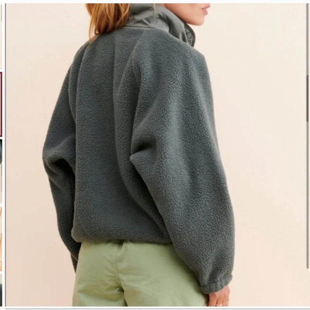 Free People Hit the Slopes Pullover in Shark XS Fleece Sherpa 1/4 Snap Pullover - Picture 2 of 11